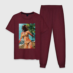 Пижама хлопковая мужская Мёртвый остров, цвет: меланж-бордовый