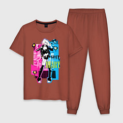 Пижама хлопковая мужская Харли Квинн Неоновые цвета, цвет: кирпичный