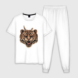 Пижама хлопковая мужская Evil Tiger, цвет: белый