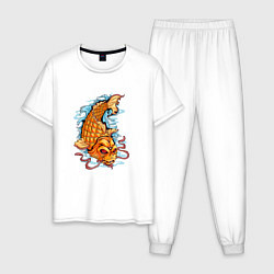 Пижама хлопковая мужская Рыбка Кои, цвет: белый