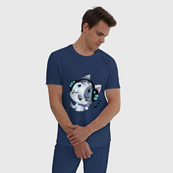 Пижама хлопковая мужская Котик в наушниках, цвет: тёмно-синий — фото 2