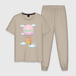 Пижама хлопковая мужская Кролик и воздушный шар, цвет: миндальный