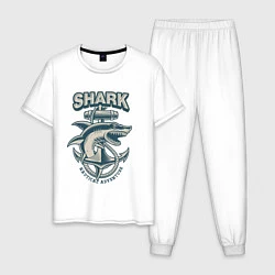 Пижама хлопковая мужская Акула, цвет: белый
