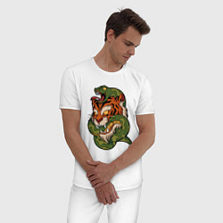 Пижама хлопковая мужская Тигр кусает змею, цвет: белый — фото 2