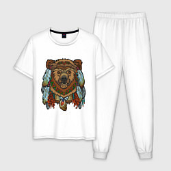 Пижама хлопковая мужская Славянский медведь, цвет: белый