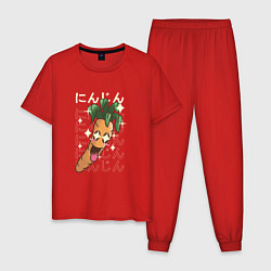 Пижама хлопковая мужская Японская кавайная морковка, цвет: красный