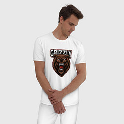 Пижама хлопковая мужская Медведь Grizzly, цвет: белый — фото 2