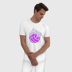 Пижама хлопковая мужская Мяч - Волейбол, цвет: белый — фото 2