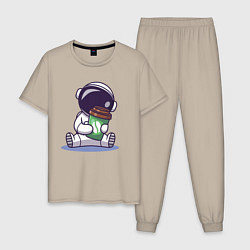 Пижама хлопковая мужская Астронавт и кофе, цвет: миндальный