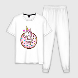 Пижама хлопковая мужская Единорог и бублик, цвет: белый