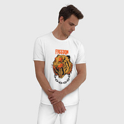 Пижама хлопковая мужская Тигр, цвет: белый — фото 2
