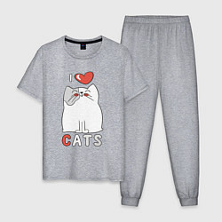 Пижама хлопковая мужская I Love Cats, цвет: меланж