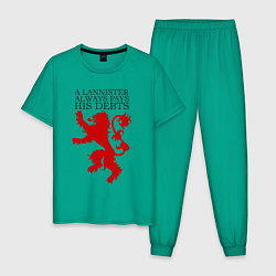 Пижама хлопковая мужская Logo and quotes Lannister, цвет: зеленый
