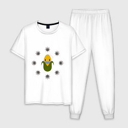 Пижама хлопковая мужская Кукуруза в маске, цвет: белый