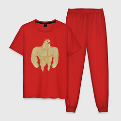 Пижама хлопковая мужская Мем собака качок DOGE, цвет: красный