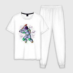 Пижама хлопковая мужская Астробол, цвет: белый