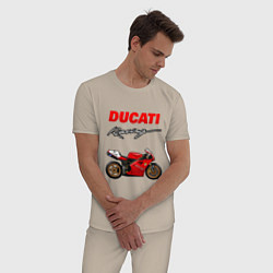 Пижама хлопковая мужская DUCATI ДУКАТИ MOTOSPORT, цвет: миндальный — фото 2