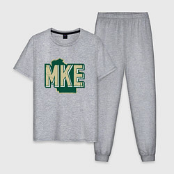 Пижама хлопковая мужская MKE Милуоки Бакс, цвет: меланж