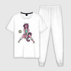 Пижама хлопковая мужская Единорог - Волейбол, цвет: белый