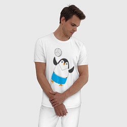 Пижама хлопковая мужская Волейбол - Пингвин, цвет: белый — фото 2