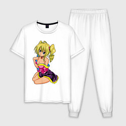 Пижама хлопковая мужская Аниме блондинка 18, цвет: белый