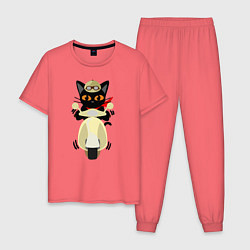 Пижама хлопковая мужская Мото-Кот, цвет: коралловый