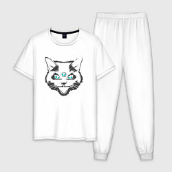 Пижама хлопковая мужская Angry Cat, цвет: белый