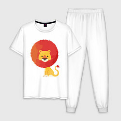 Пижама хлопковая мужская Милый лев, цвет: белый