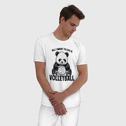 Пижама хлопковая мужская Volleyball Panda, цвет: белый — фото 2