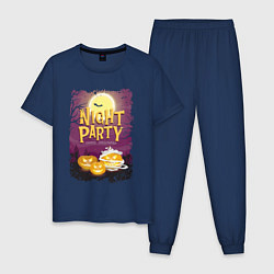 Пижама хлопковая мужская Ночная вечеринка, цвет: тёмно-синий