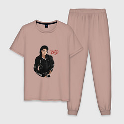 Пижама хлопковая мужская BAD Майкл Джексон, цвет: пыльно-розовый