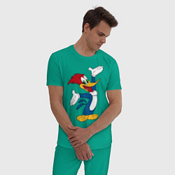 Пижама хлопковая мужская Дятел Вуди позирует, цвет: зеленый — фото 2