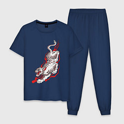 Пижама хлопковая мужская Тигр самурая, цвет: тёмно-синий