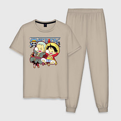 Пижама хлопковая мужская Малыши Зоро и Луффи One Piece, цвет: миндальный