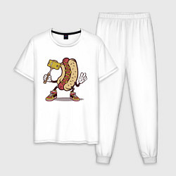 Пижама хлопковая мужская Хотдог сэлфи, цвет: белый