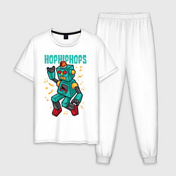 Пижама хлопковая мужская Танцующий робот, цвет: белый