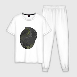 Пижама хлопковая мужская Мутированный тираннозавр, цвет: белый