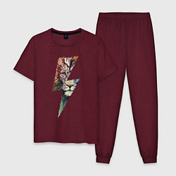 Пижама хлопковая мужская Лев в Молнии, цвет: меланж-бордовый