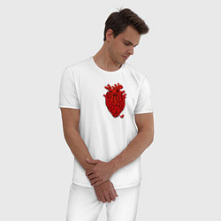Пижама хлопковая мужская Сердце из котиков, цвет: белый — фото 2