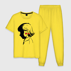Пижама хлопковая мужская Amlie девочка Амели и черешня, цвет: желтый