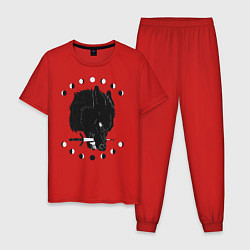 Пижама хлопковая мужская Иллюстрация Волка, цвет: красный