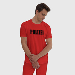 Пижама хлопковая мужская POLIZEI Полиция Надпись Черная, цвет: красный — фото 2