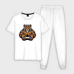 Пижама хлопковая мужская Тигр Геймер, цвет: белый