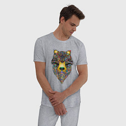 Пижама хлопковая мужская Разноцветная голова волка, цвет: меланж — фото 2