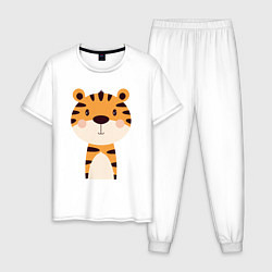 Пижама хлопковая мужская Cartoon Tiger, цвет: белый