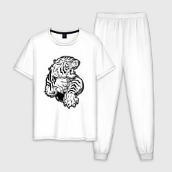 Пижама хлопковая мужская Белый Тигр, цвет: белый
