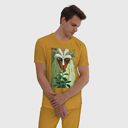 Пижама хлопковая мужская Forest spirit цвета горчичный — фото 2