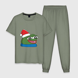 Пижама хлопковая мужская Pepe, pepe happy, Пепе хеппи, pepe happy new year, цвет: авокадо