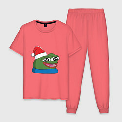 Пижама хлопковая мужская Pepe, pepe happy, Пепе хеппи, pepe happy new year, цвет: коралловый