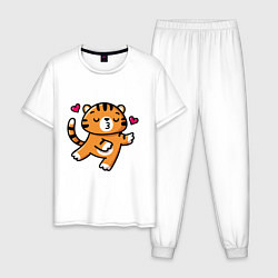Пижама хлопковая мужская Влюбленный тигр, цвет: белый